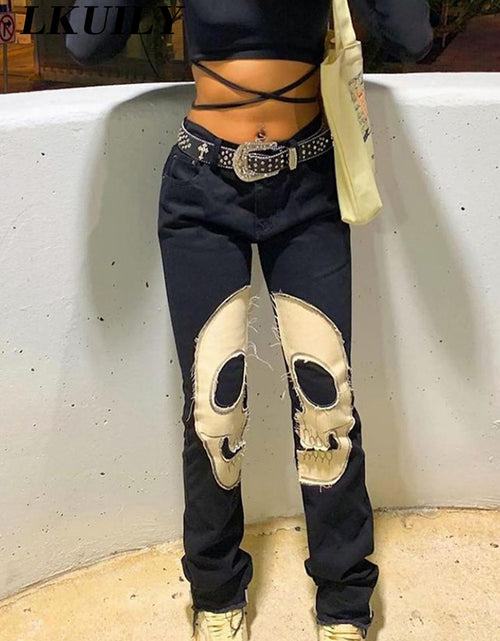 Load image into Gallery viewer, Printed Skull Jeans