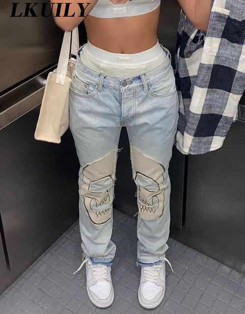 Load image into Gallery viewer, Printed Skull Jeans